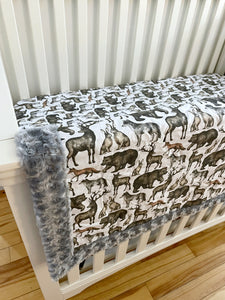 Crib Blanket | Grey Wildlife